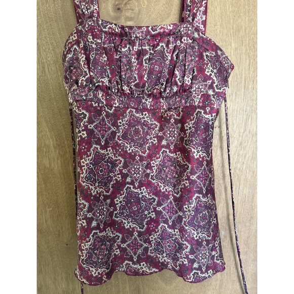 Self Esteem Burgandy Floral Satin 90s Y2K Indie Milkmaid Boho Tank Size Large - Picture 2 of 7